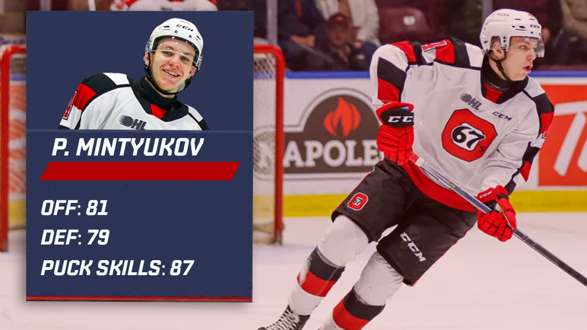 Ottawa 67s defensemen Pavel Mintyukov (Josh Kim / Barrie Colts)